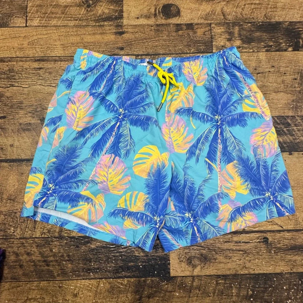 KLATIE Electric Threads Mens Swim Trunks Shorts 3XL Print Blue Yellow Drawstring